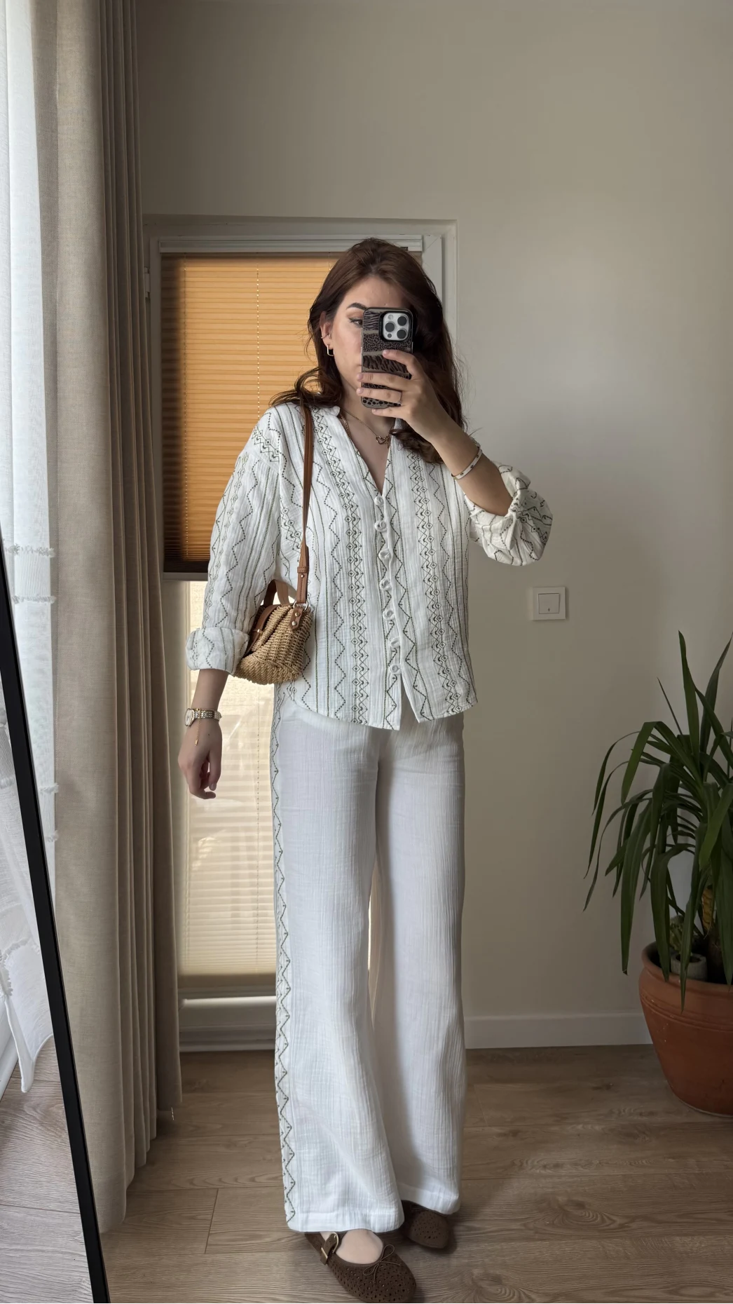 Nakışlı Müslin Beyaz Pantolon 4011