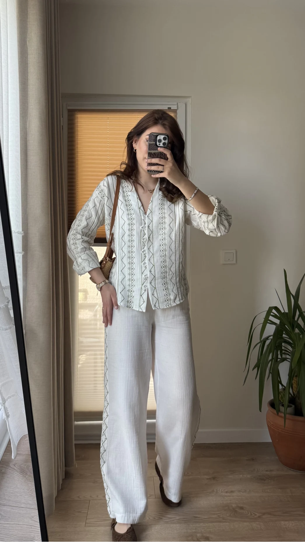 Nakışlı Müslin Beyaz Pantolon 4011