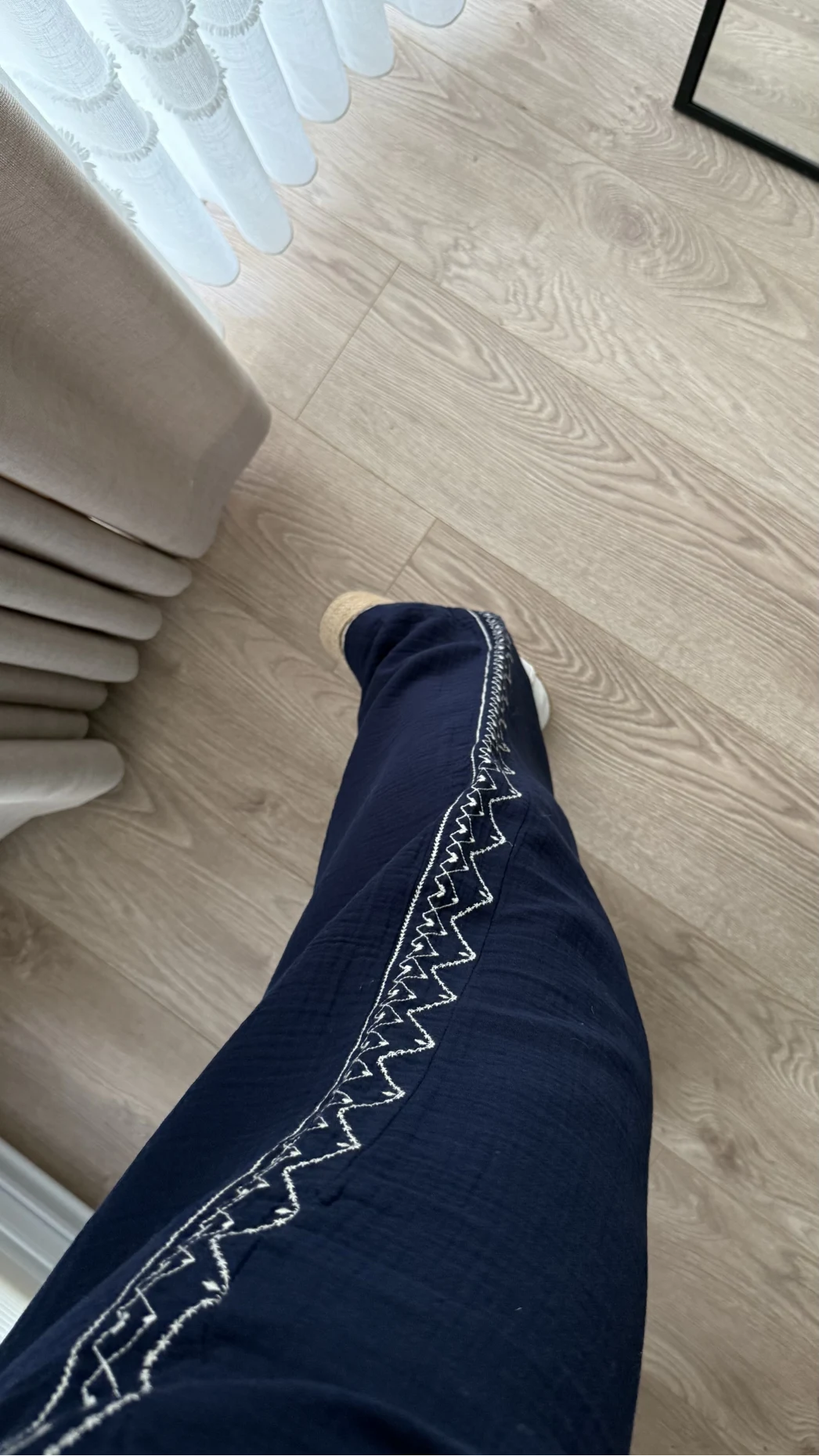 Nakışlı Müslin Lacivert Pantolon 4011