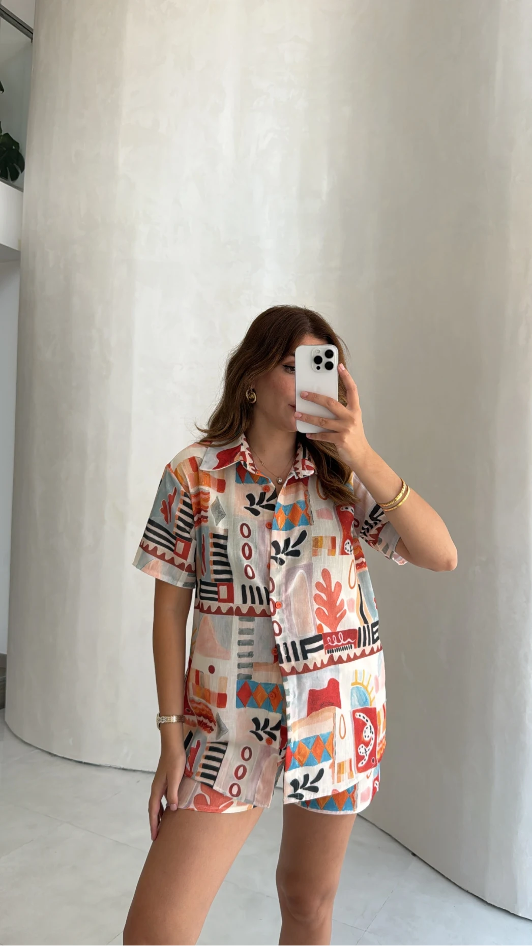 Naomi Desenli Şort Gömlek Takım - Kod: 8157