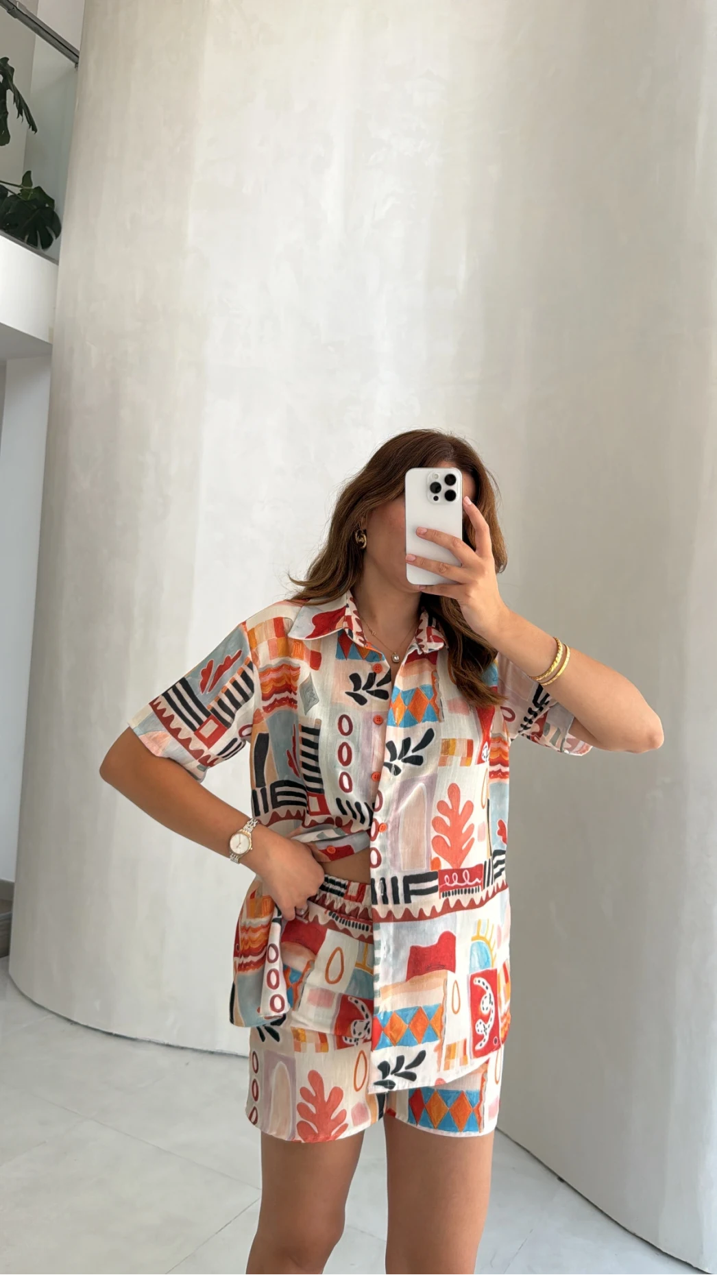 Naomi Desenli Şort Gömlek Takım - Kod: 8157