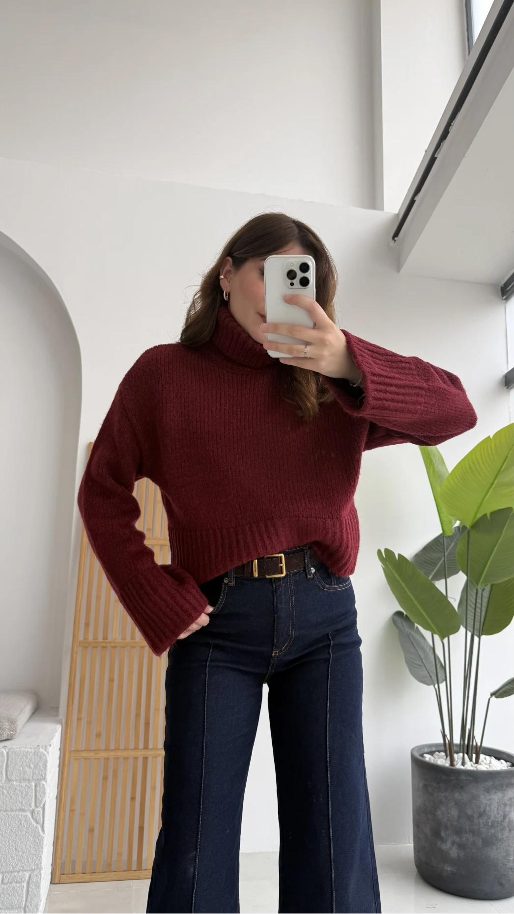 Natalie Boğazlı Kalın Kazak - Bordo - Kod: 9071