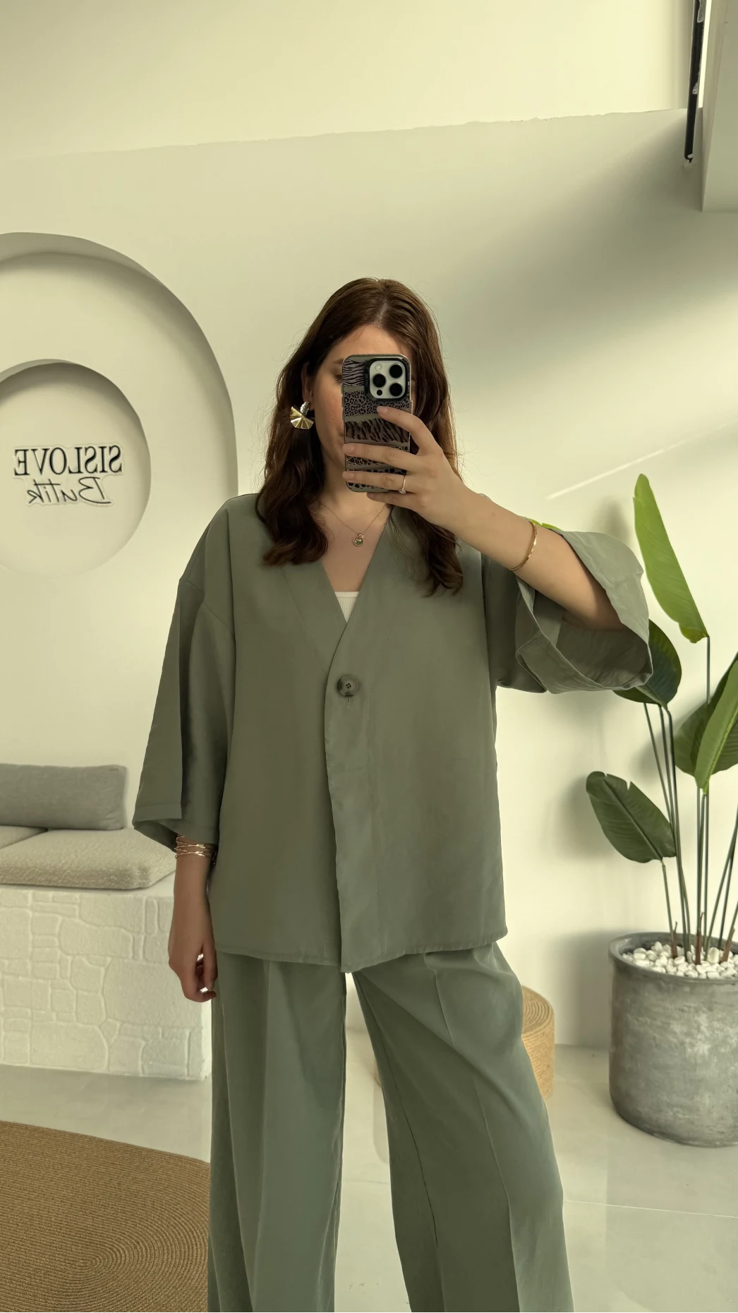 Nello Önü Düğmeli Takım - Çağla Yeşili - 51173