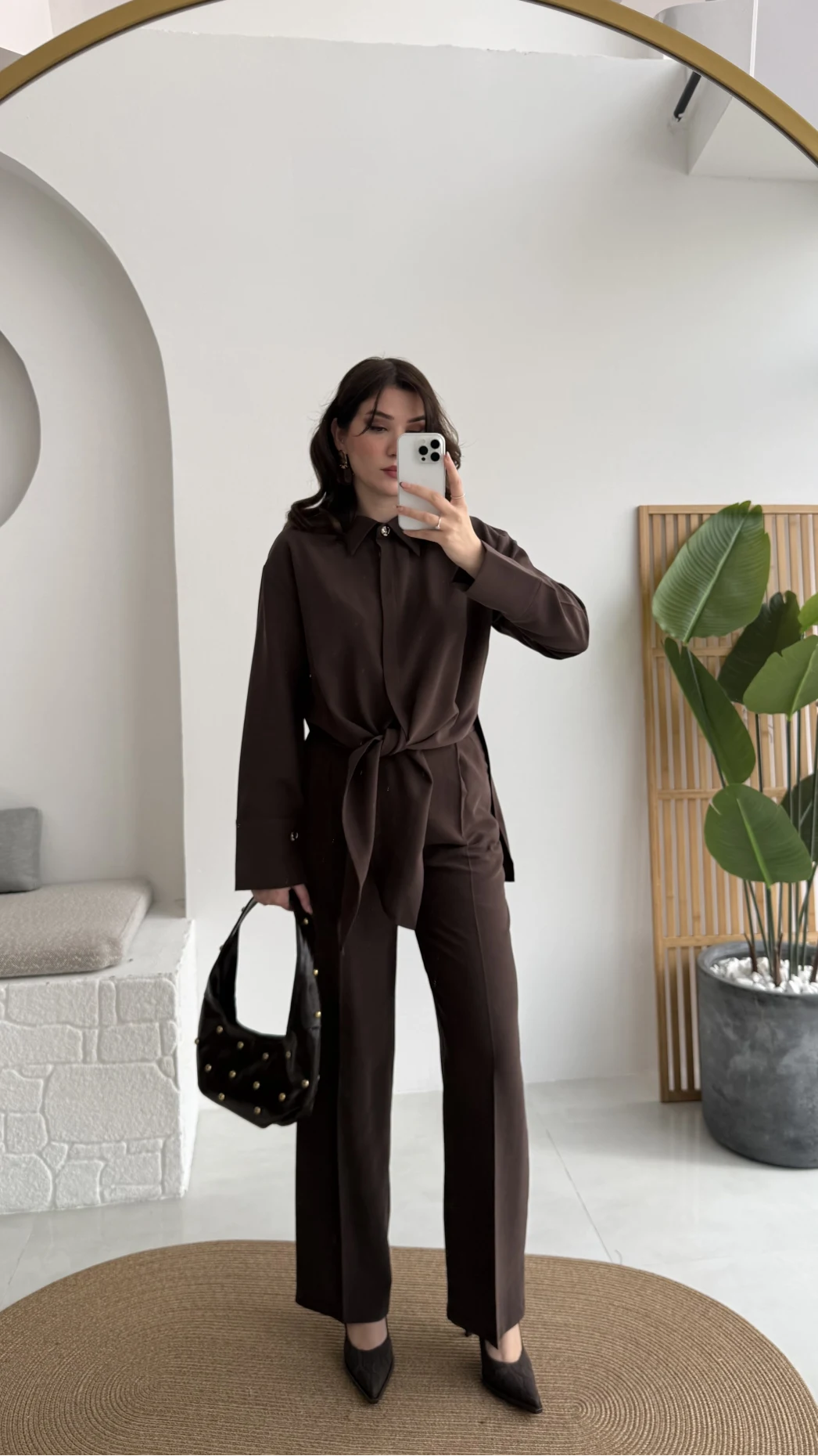 Nera Bağlamalı Bluz Takım - Kahverengi - Kod: 8869