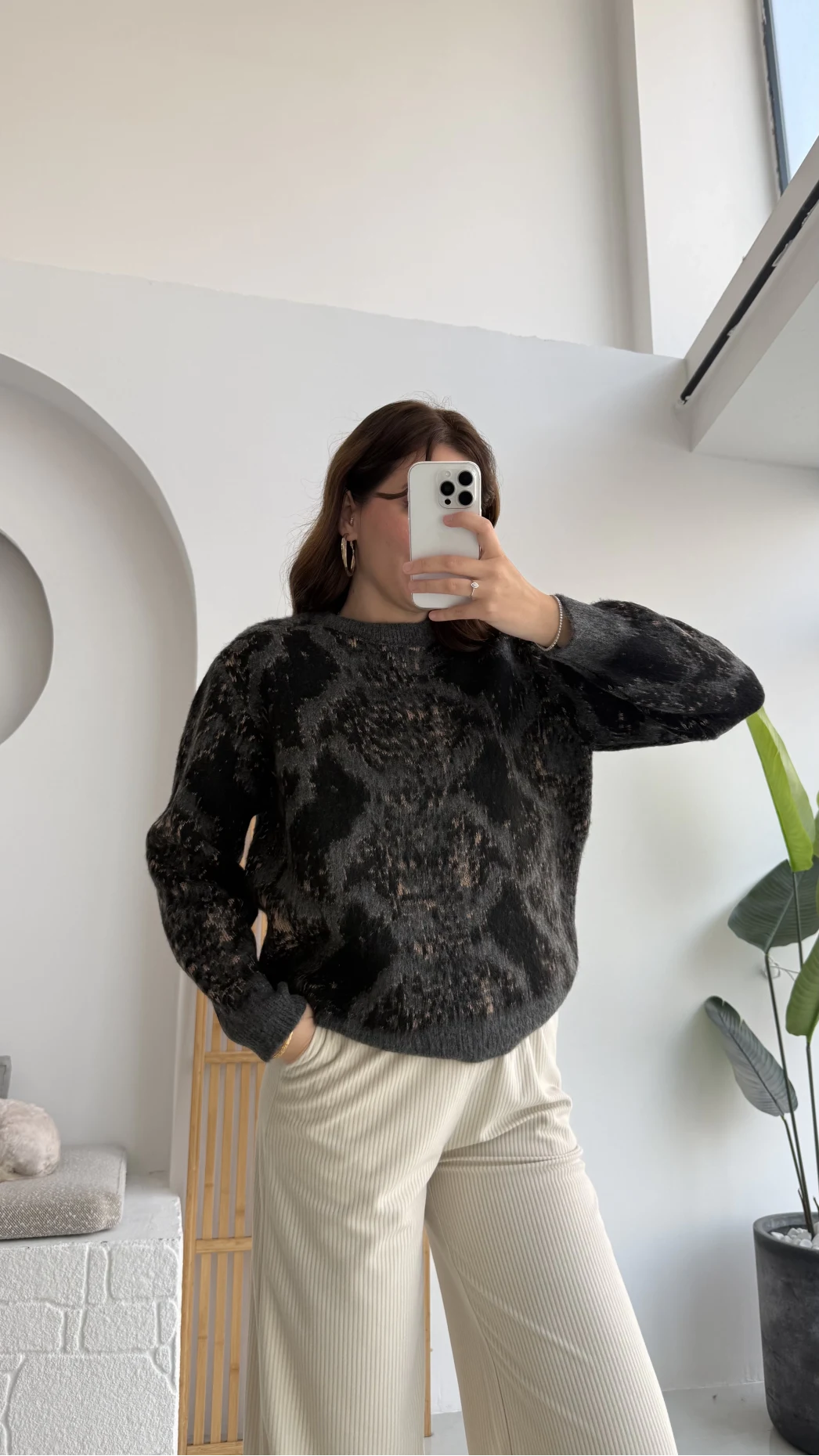 Nevina Desenli Kazak - Antrasit - 9074