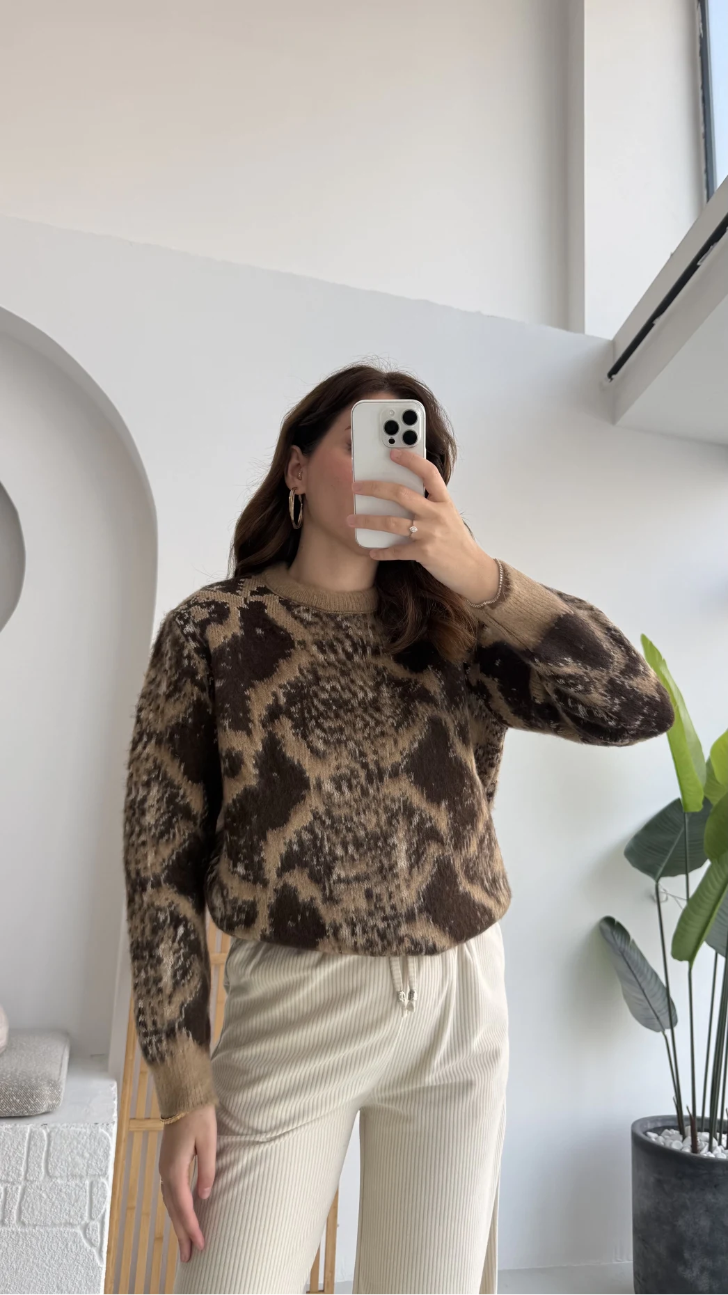 Nevina Desenli Kazak - Kahverengi - 9074