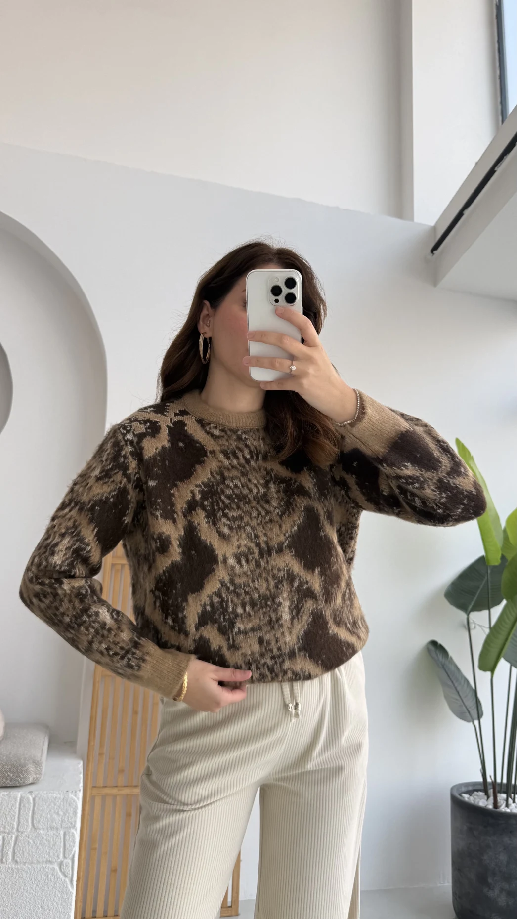 Nevina Desenli Kazak - Kahverengi - 9074