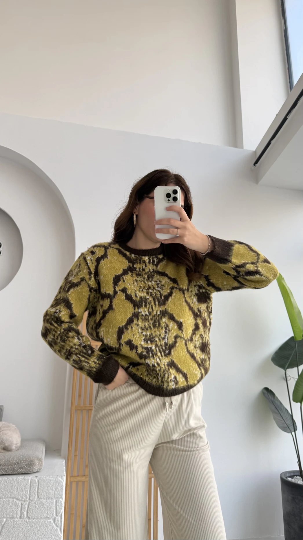 Nevina Desenli Kazak - Sarı - 9074