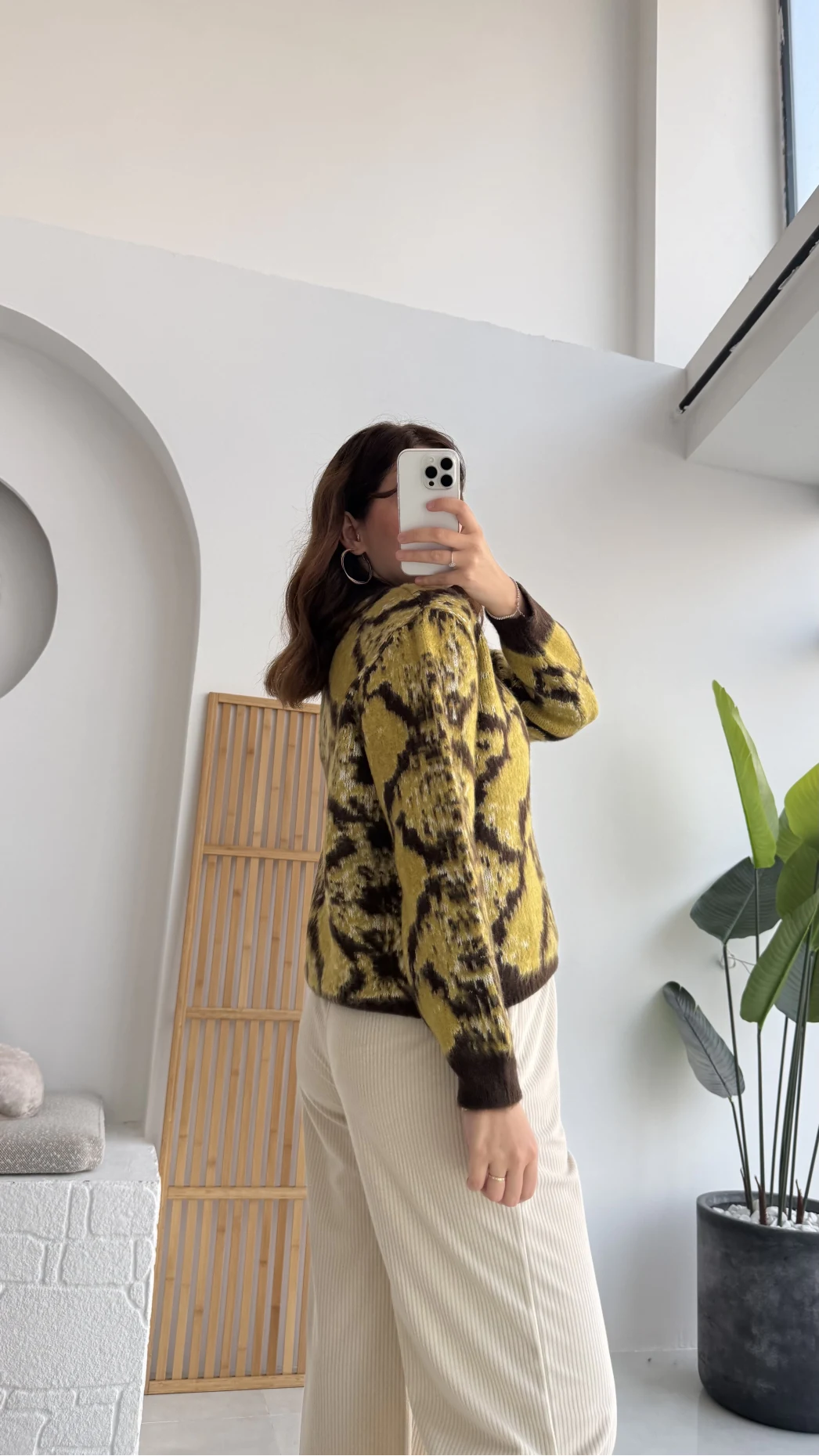 Nevina Desenli Kazak - Sarı - 9074