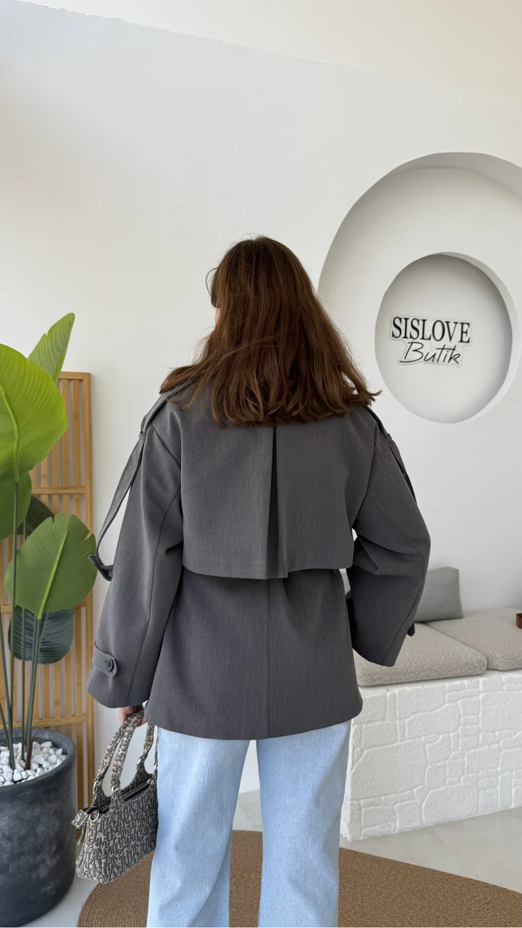 Nia Kuşaklı Kısa Trençkot - Antrasit - Kod: 9580