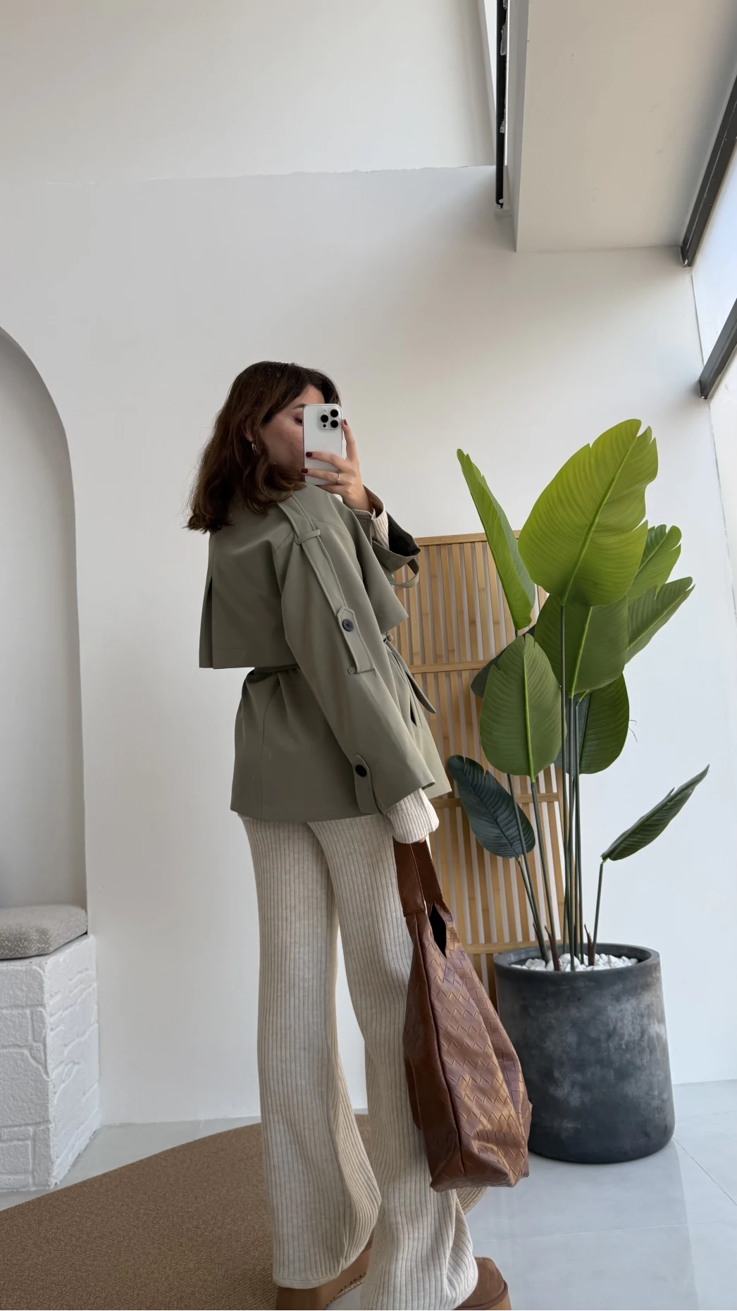 Nia Kuşaklı Kısa Trençkot - Haki - Kod: 9580