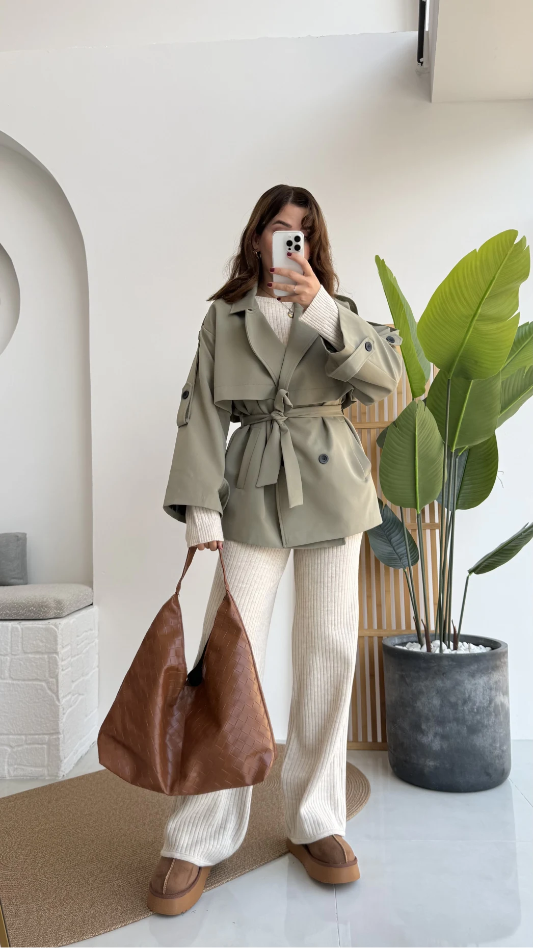 Nia Kuşaklı Kısa Trençkot - Haki - Kod: 9580