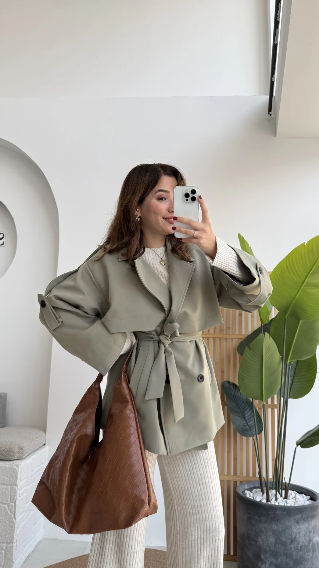 Nia Kuşaklı Kısa Trençkot - Haki - Kod: 9580