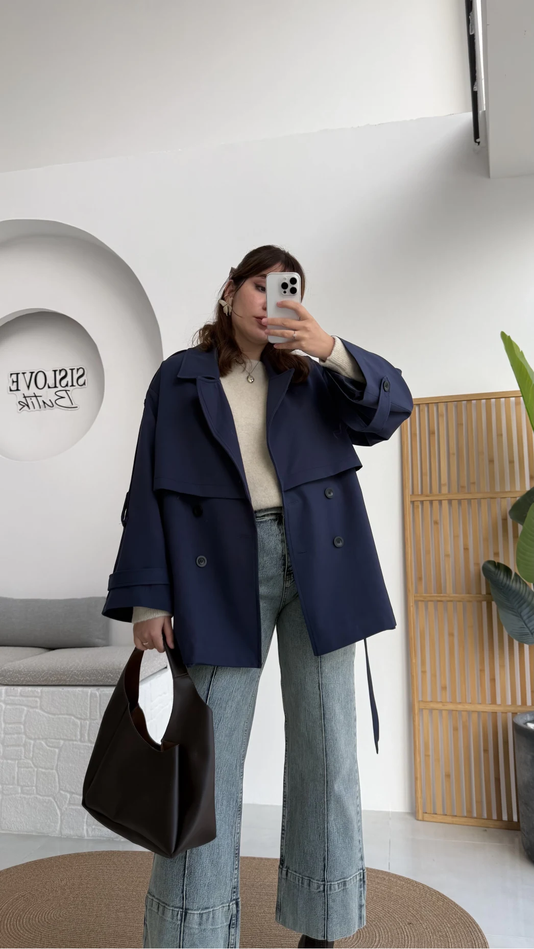 Nia Kuşaklı Kısa Trençkot - Lacivert - Kod: 9580