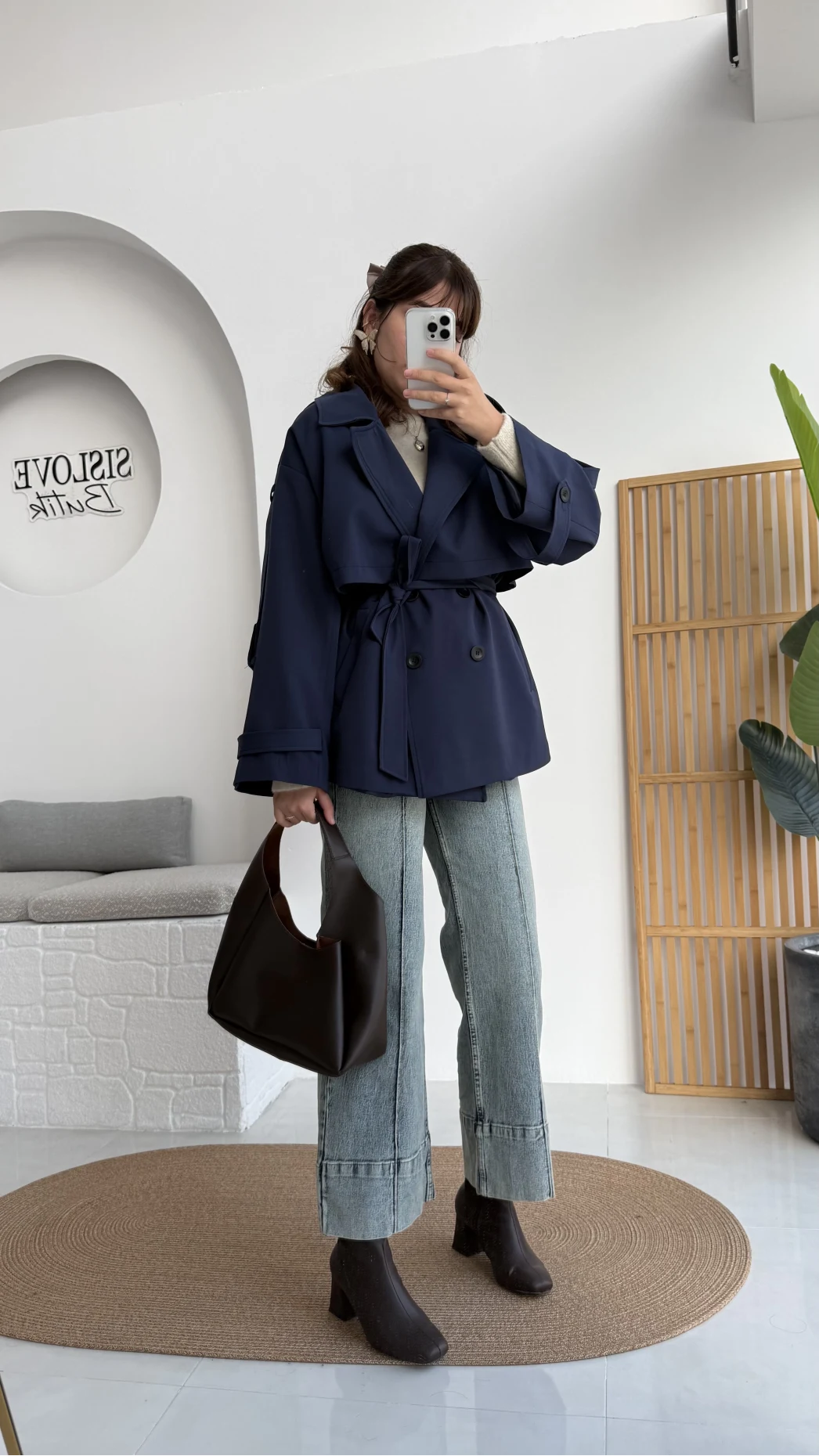 Nia Kuşaklı Kısa Trençkot - Lacivert - Kod: 9580