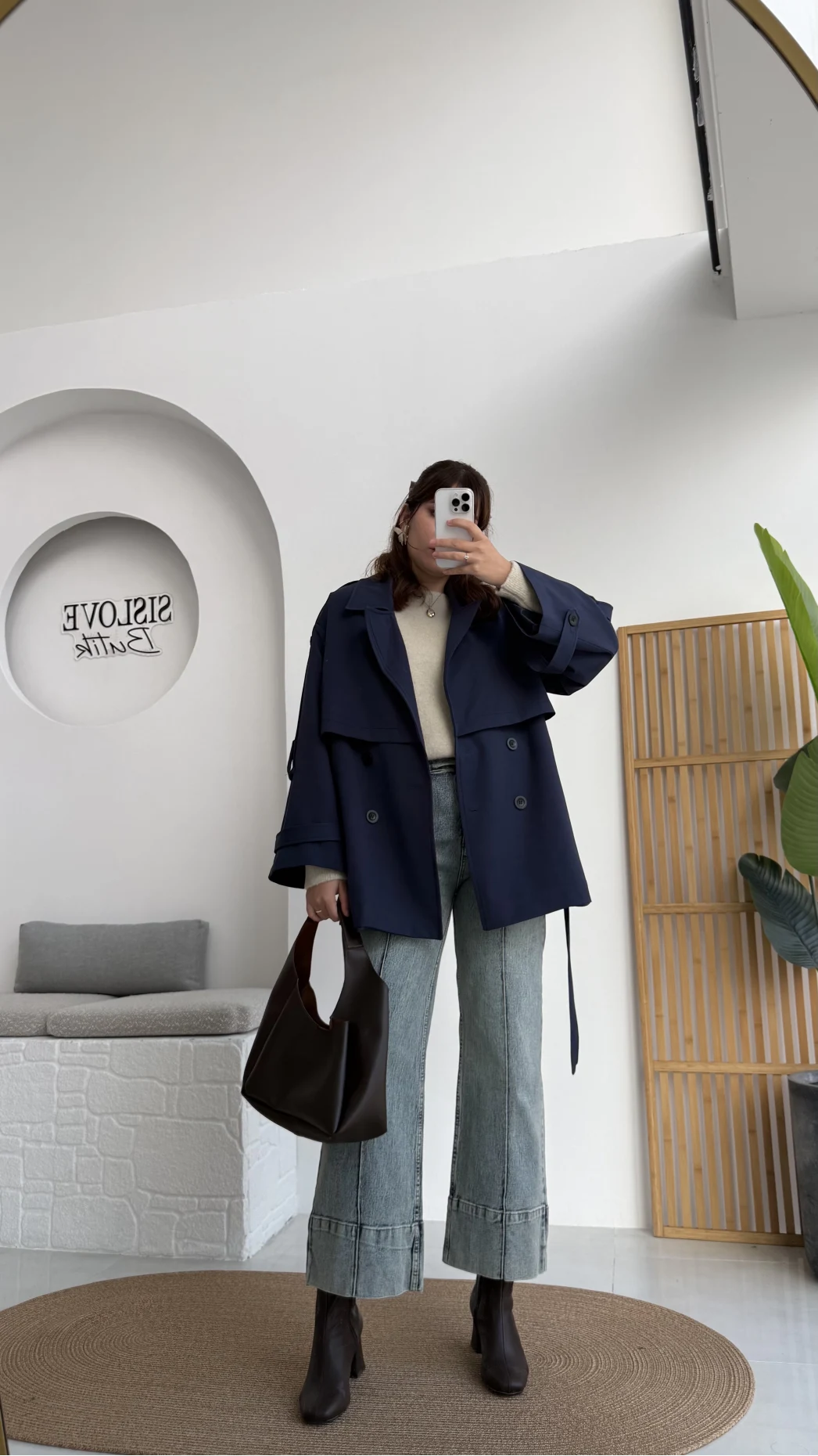 Nia Kuşaklı Kısa Trençkot - Lacivert - Kod: 9580