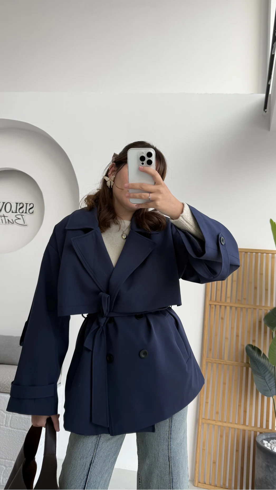 Nia Kuşaklı Kısa Trençkot - Lacivert - Kod: 9580