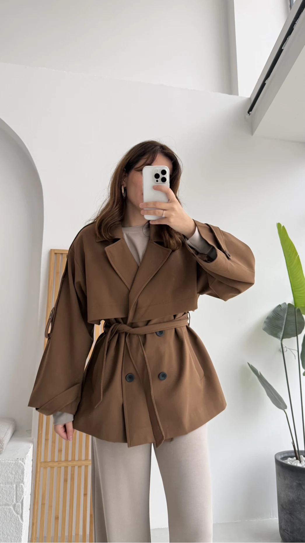 Nia Kuşaklı Kısa Trençkot - Tarçın - Kod: 9580