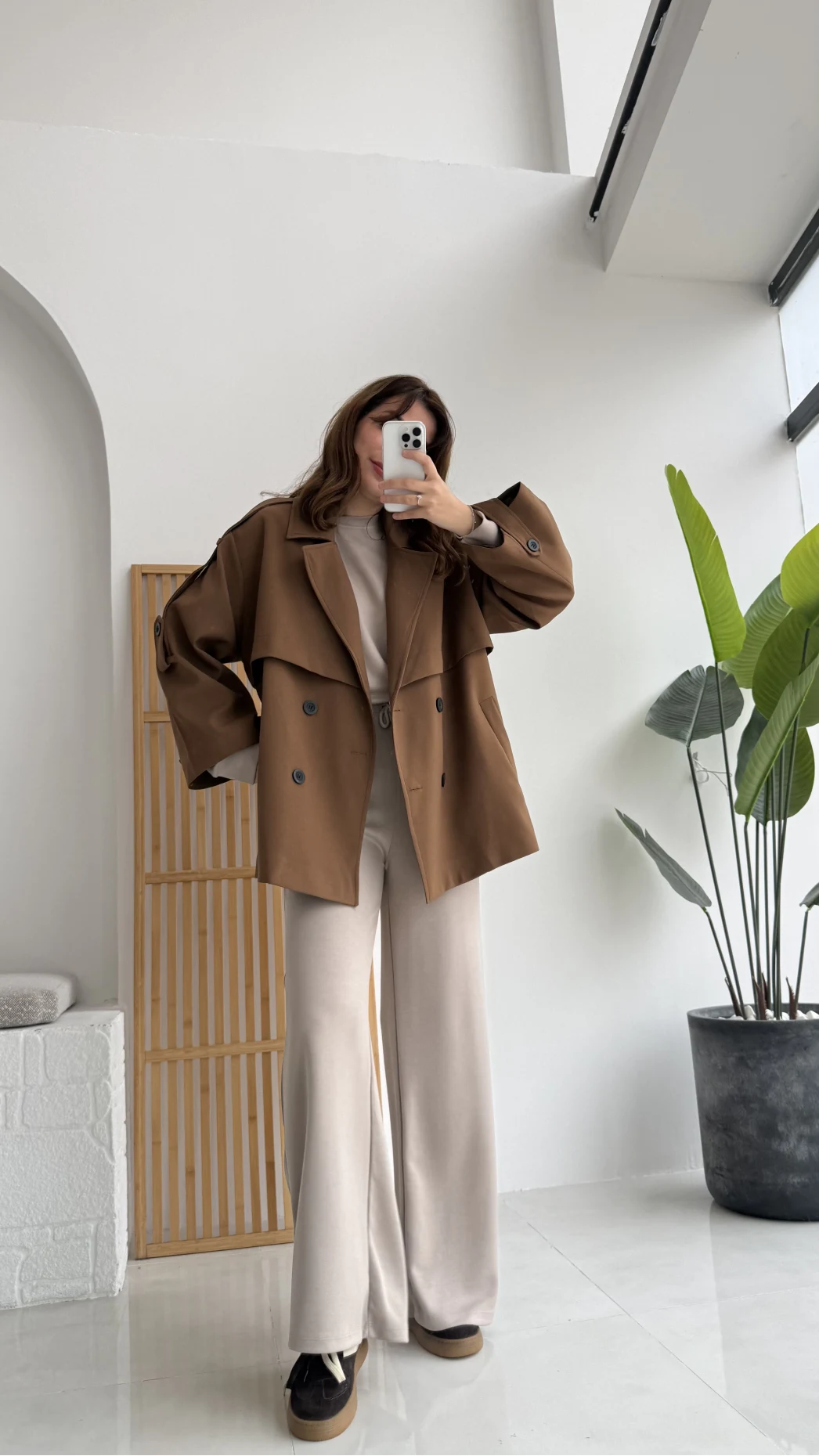 Nia Kuşaklı Kısa Trençkot - Tarçın - Kod: 9580