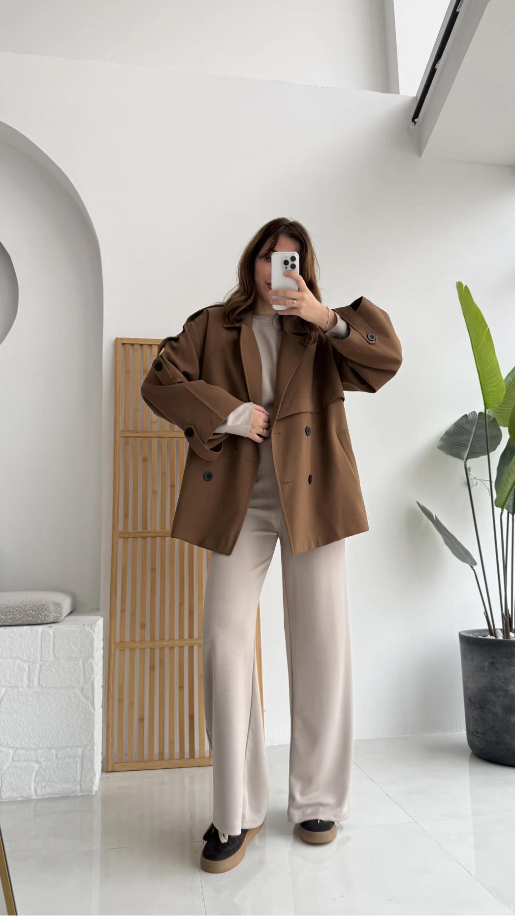 Nia Kuşaklı Kısa Trençkot - Tarçın - Kod: 9580