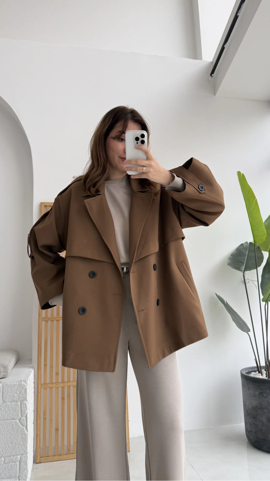 Nia Kuşaklı Kısa Trençkot - Tarçın - Kod: 9580