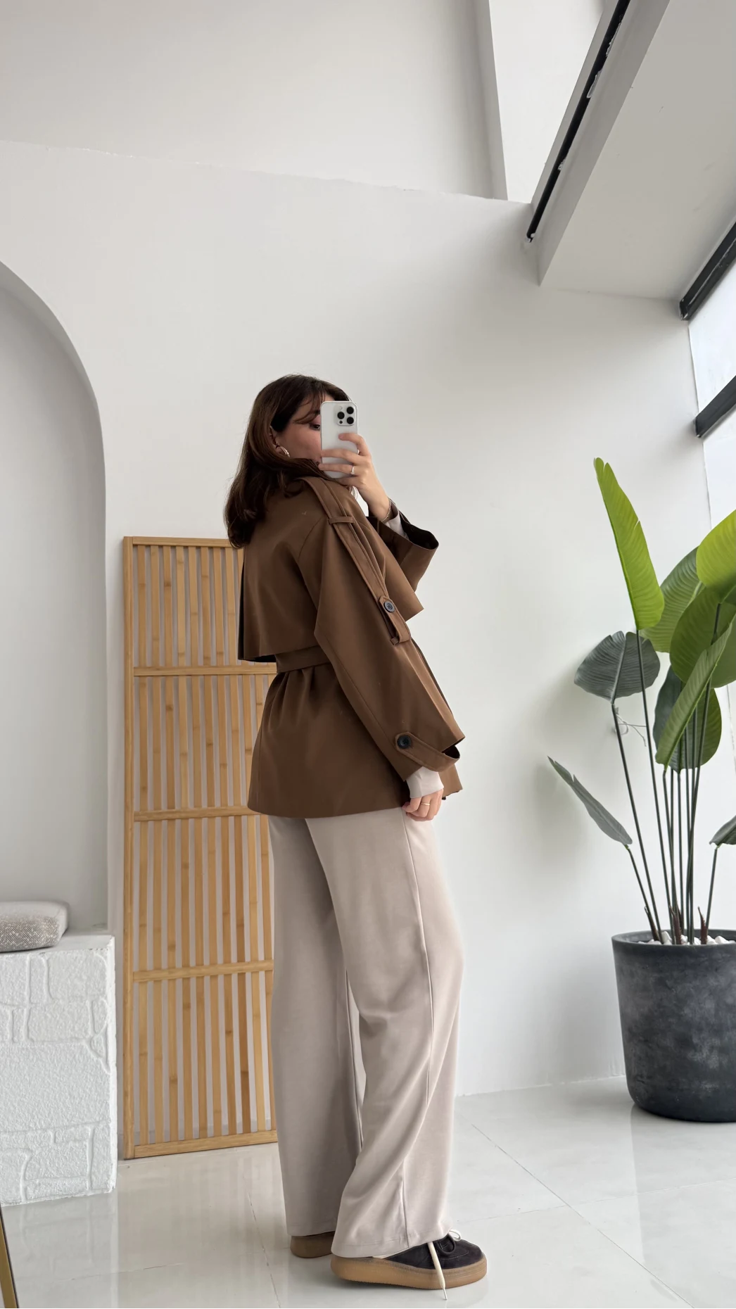 Nia Kuşaklı Kısa Trençkot - Tarçın - Kod: 9580