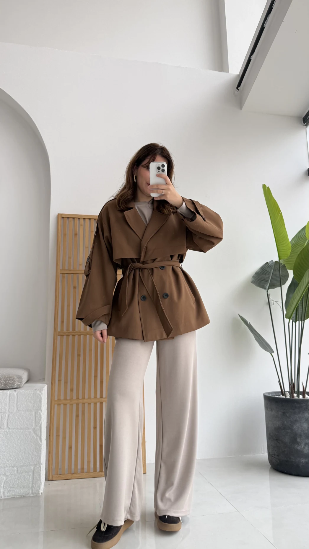 Nia Kuşaklı Kısa Trençkot - Tarçın - Kod: 9580