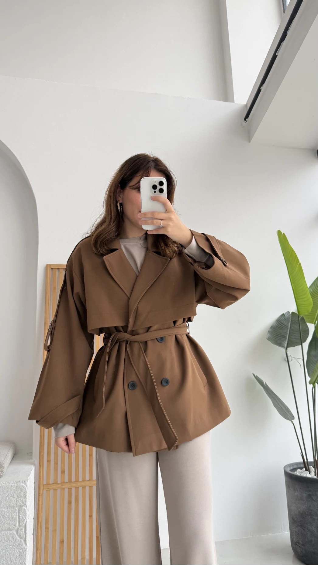 Nia Kuşaklı Kısa Trençkot - Tarçın - Kod: 9580