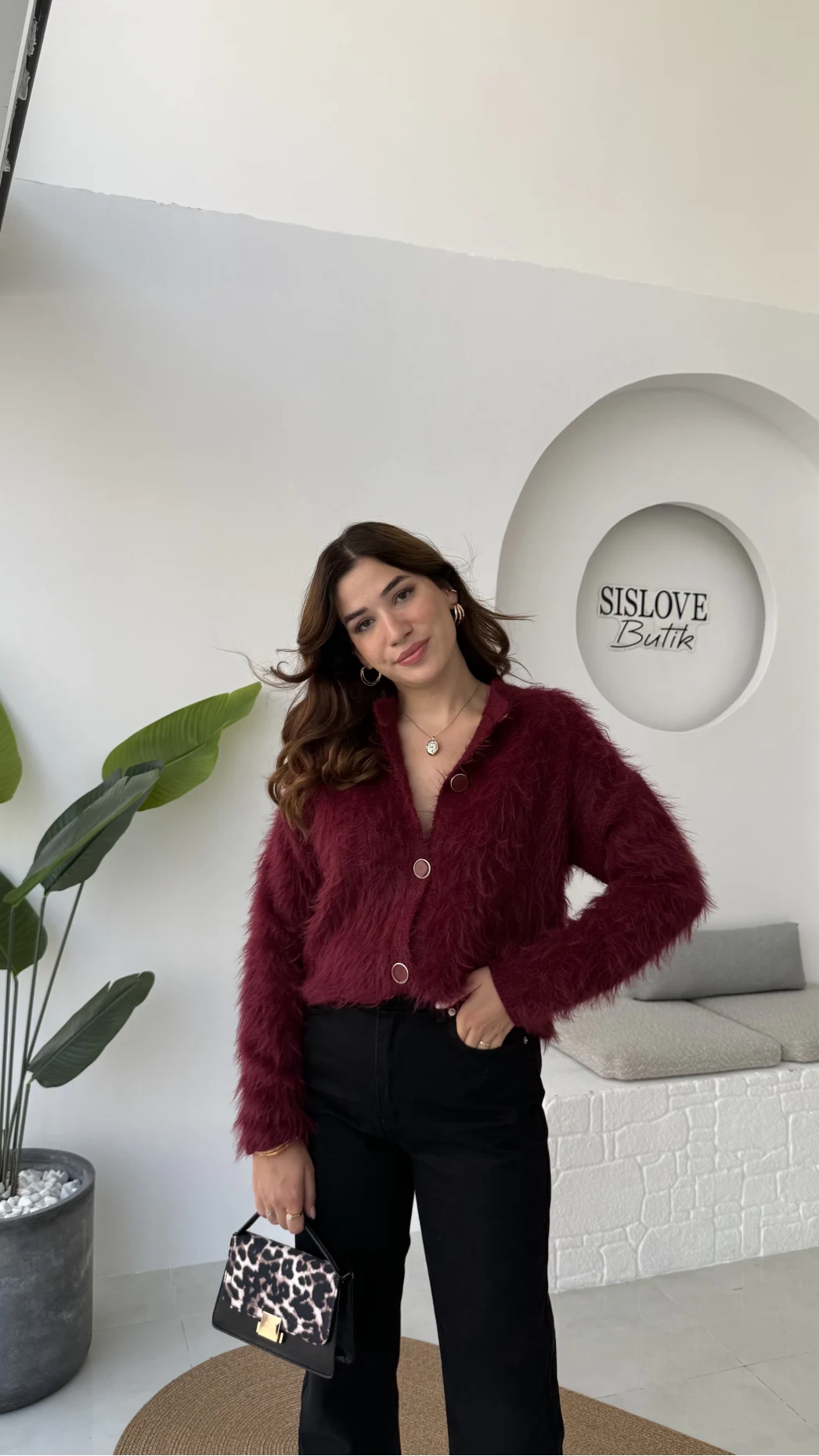 Nicole Sakallı Hırka - Bordo - Kod: 04596