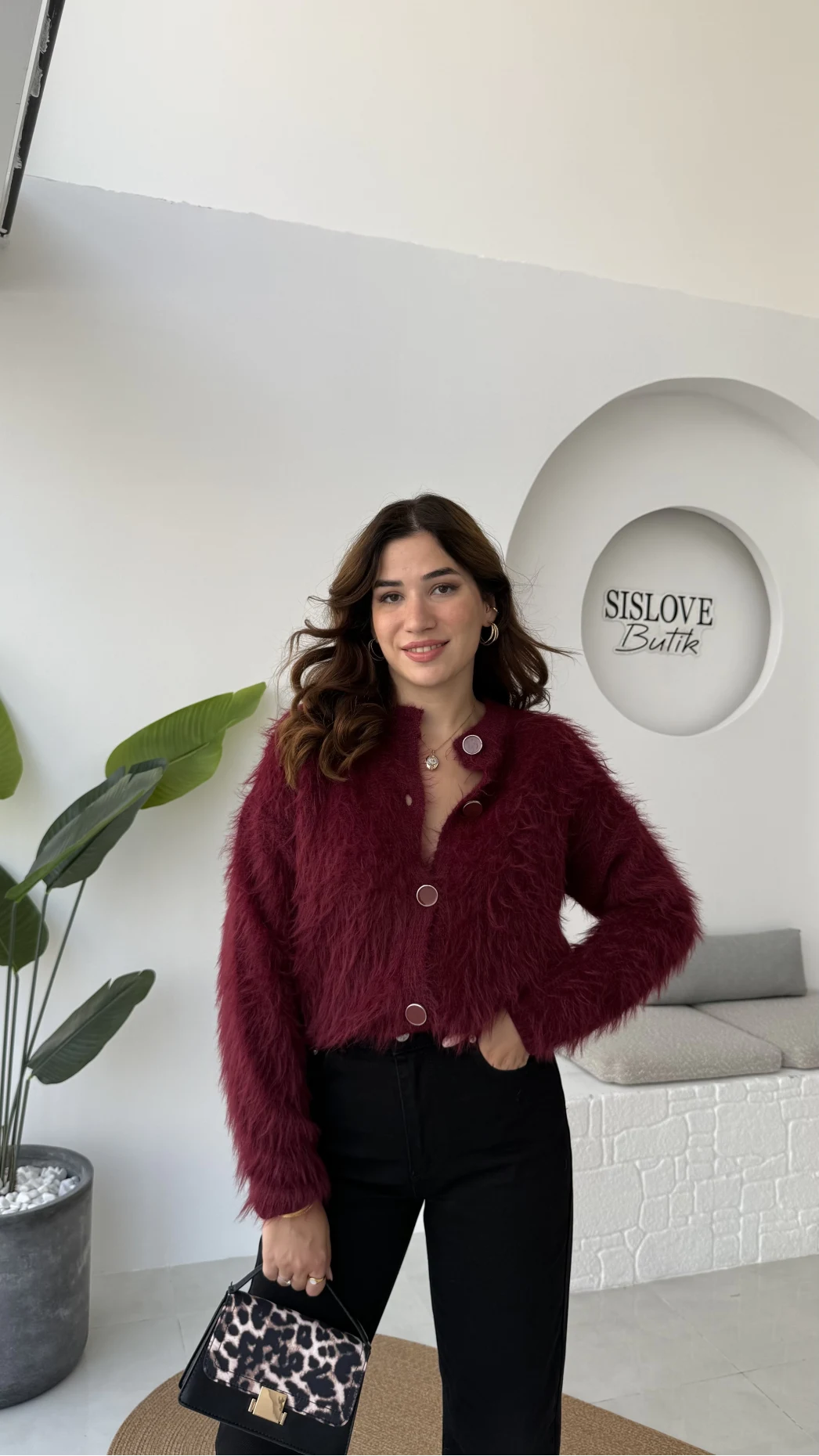 Nicole Sakallı Hırka - Bordo - Kod: 04596