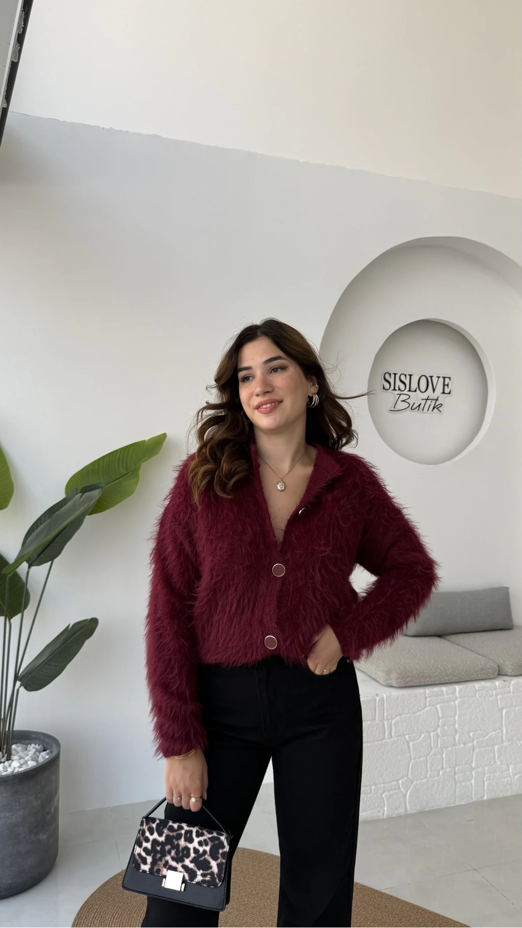 Nicole Sakallı Hırka - Bordo - Kod: 04596