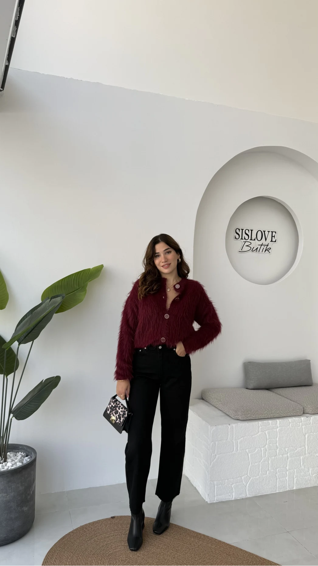 Nicole Sakallı Hırka - Bordo - Kod: 04596