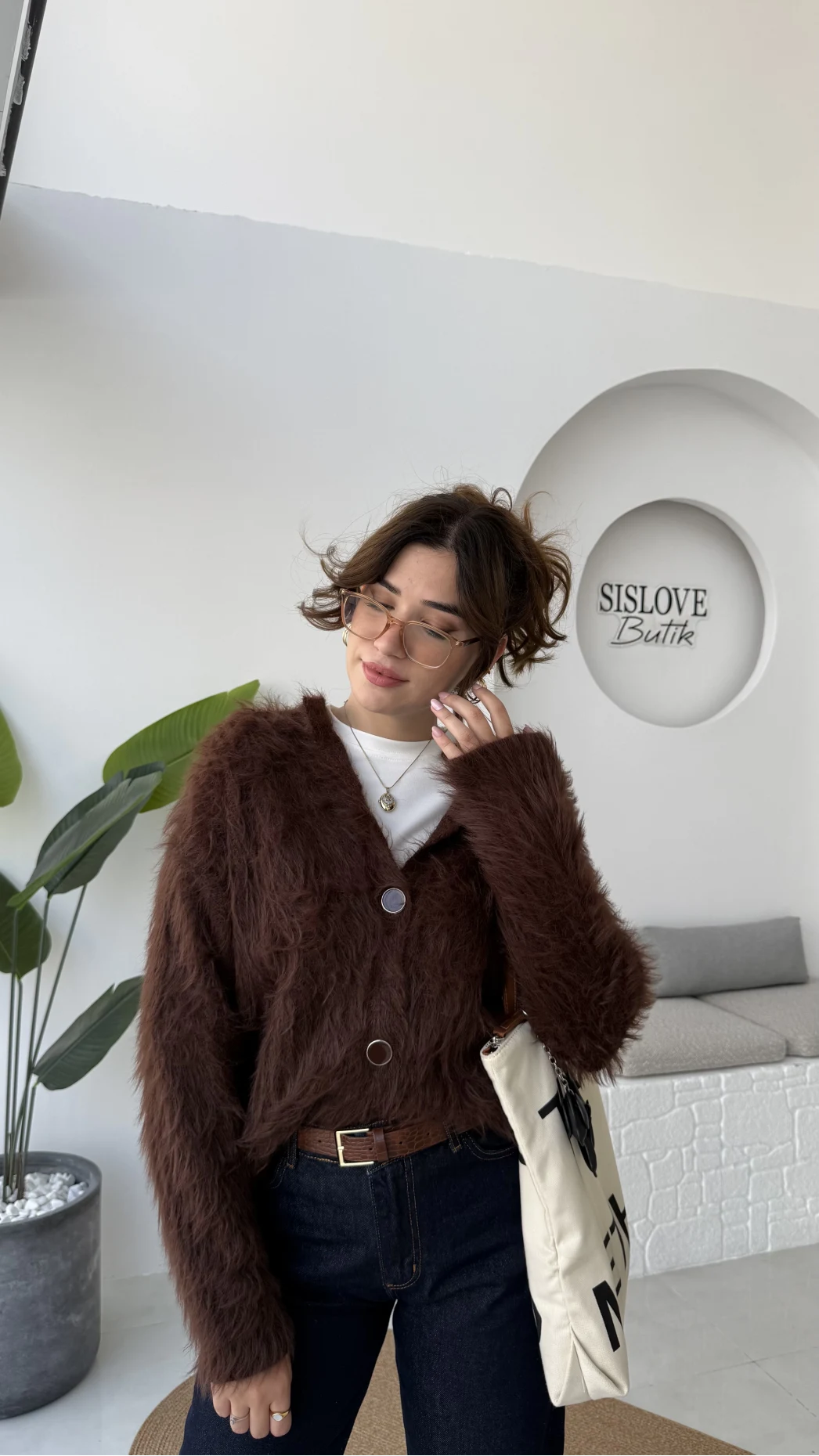 Nicole Sakallı Hırka - Kahve - Kod: 04596