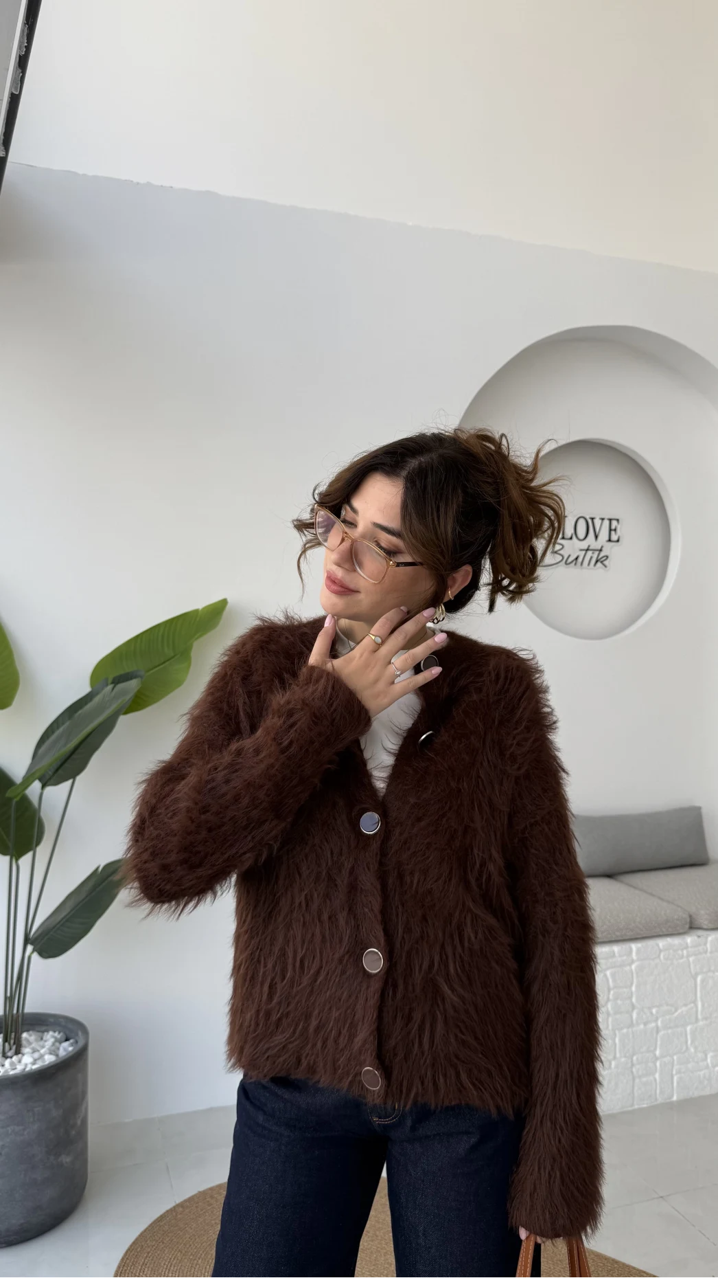 Nicole Sakallı Hırka - Kahve - Kod: 04596