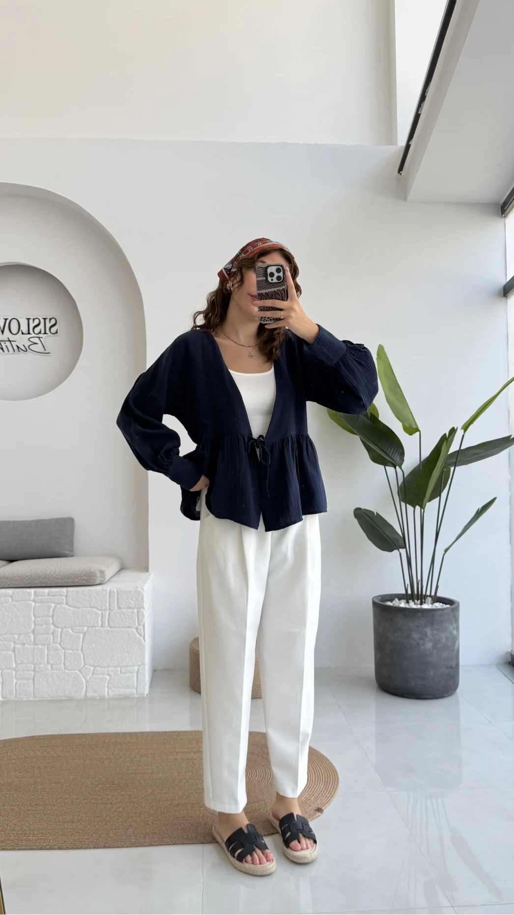 1032 - Nima Bağlama Detay Bluz - Lacivert