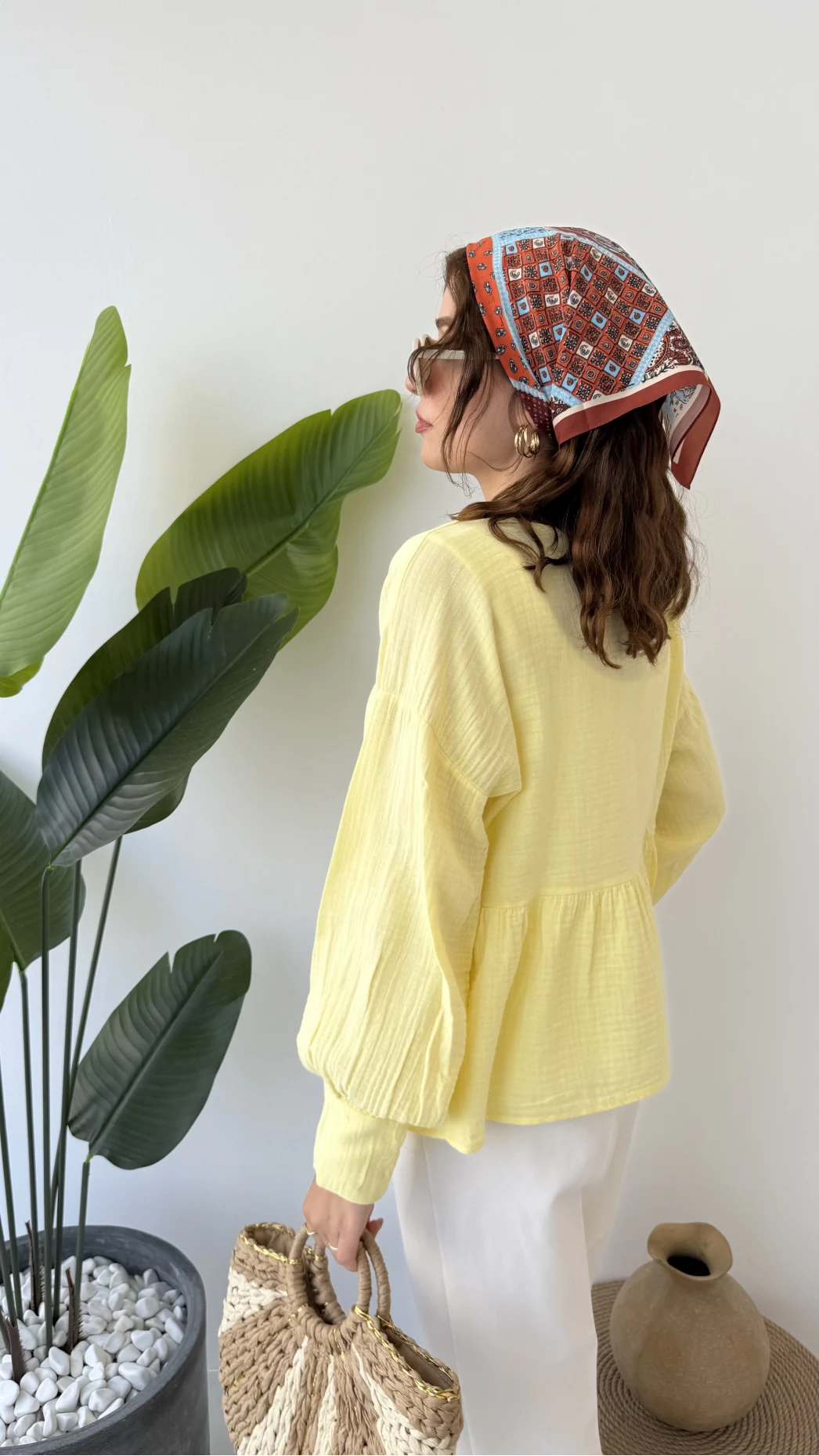 1032 - Nima Bağlama Detay Bluz - Sarı