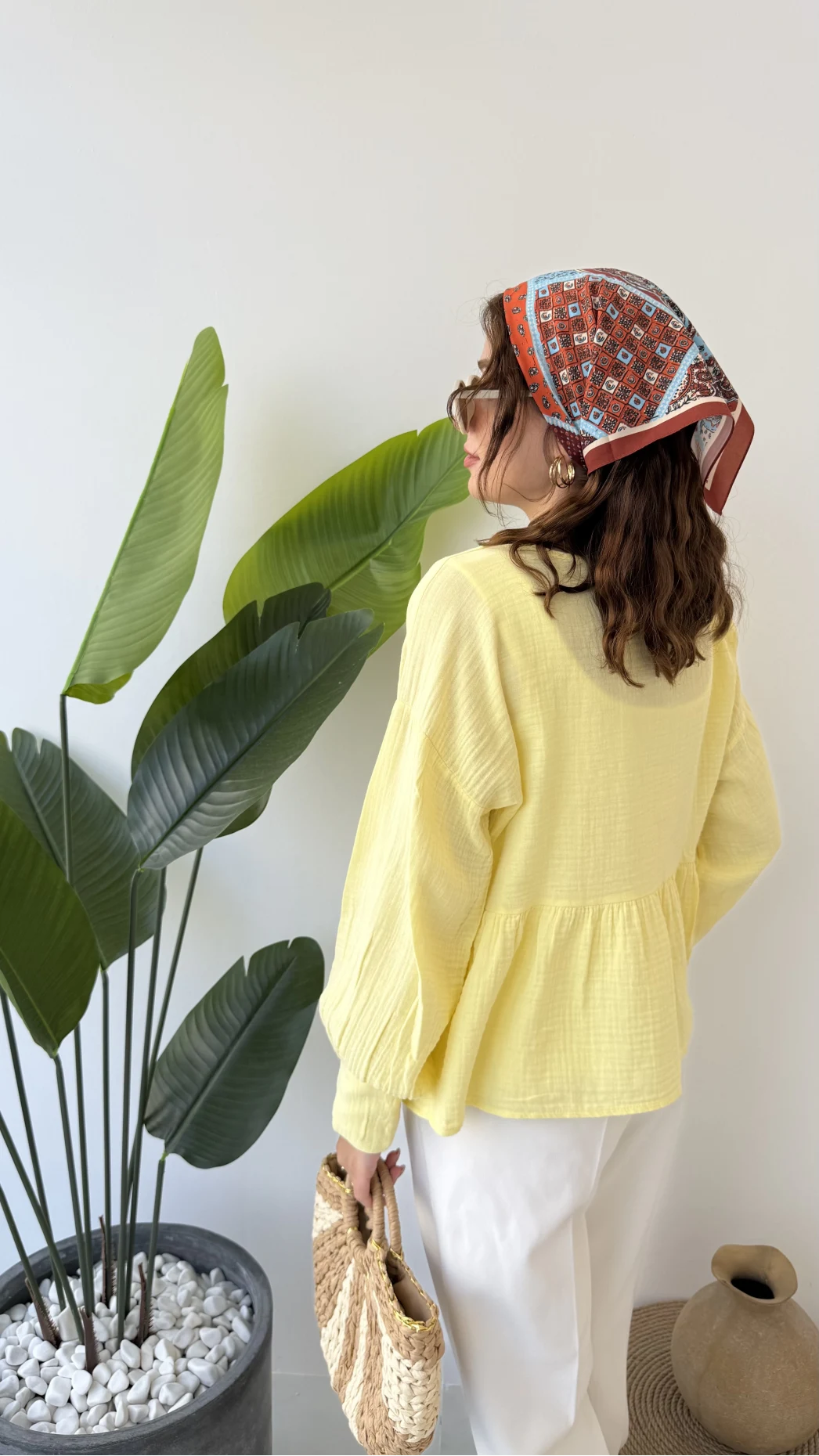 1032 - Nima Bağlama Detay Bluz - Sarı