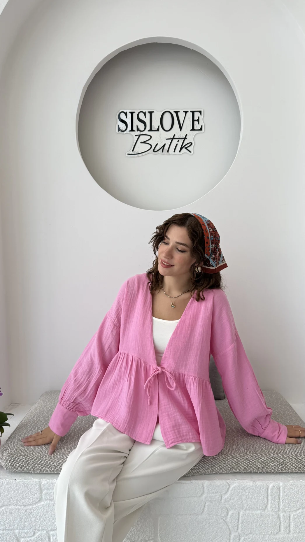 1032 - Nima Bağlama Detay Bluz - Şeker Pembesi