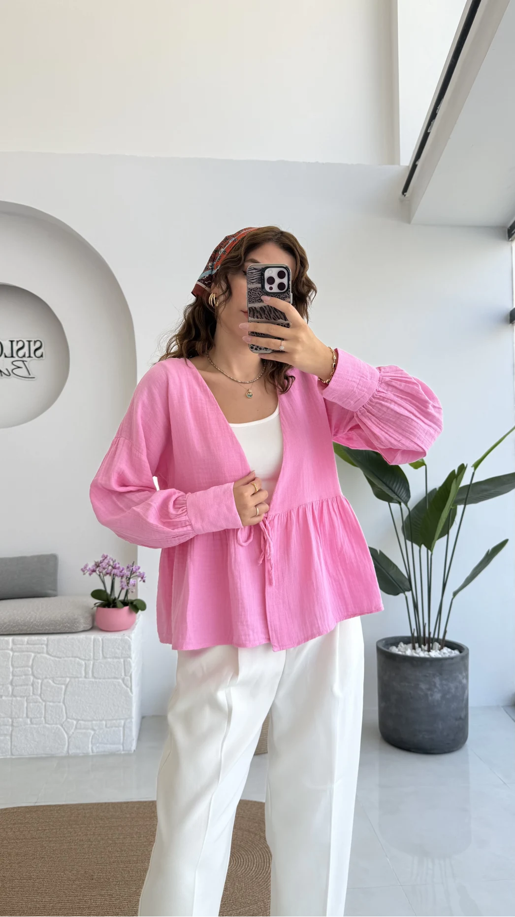 1032 - Nima Bağlama Detay Bluz - Şeker Pembesi