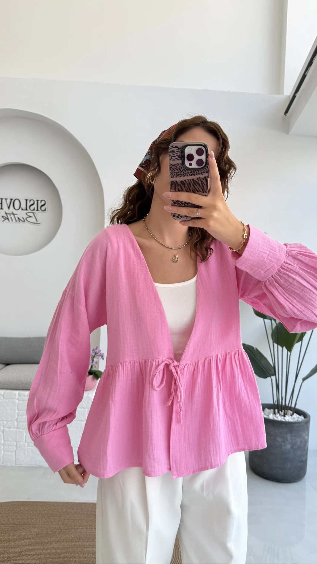 1032 - Nima Bağlama Detay Bluz - Şeker Pembesi