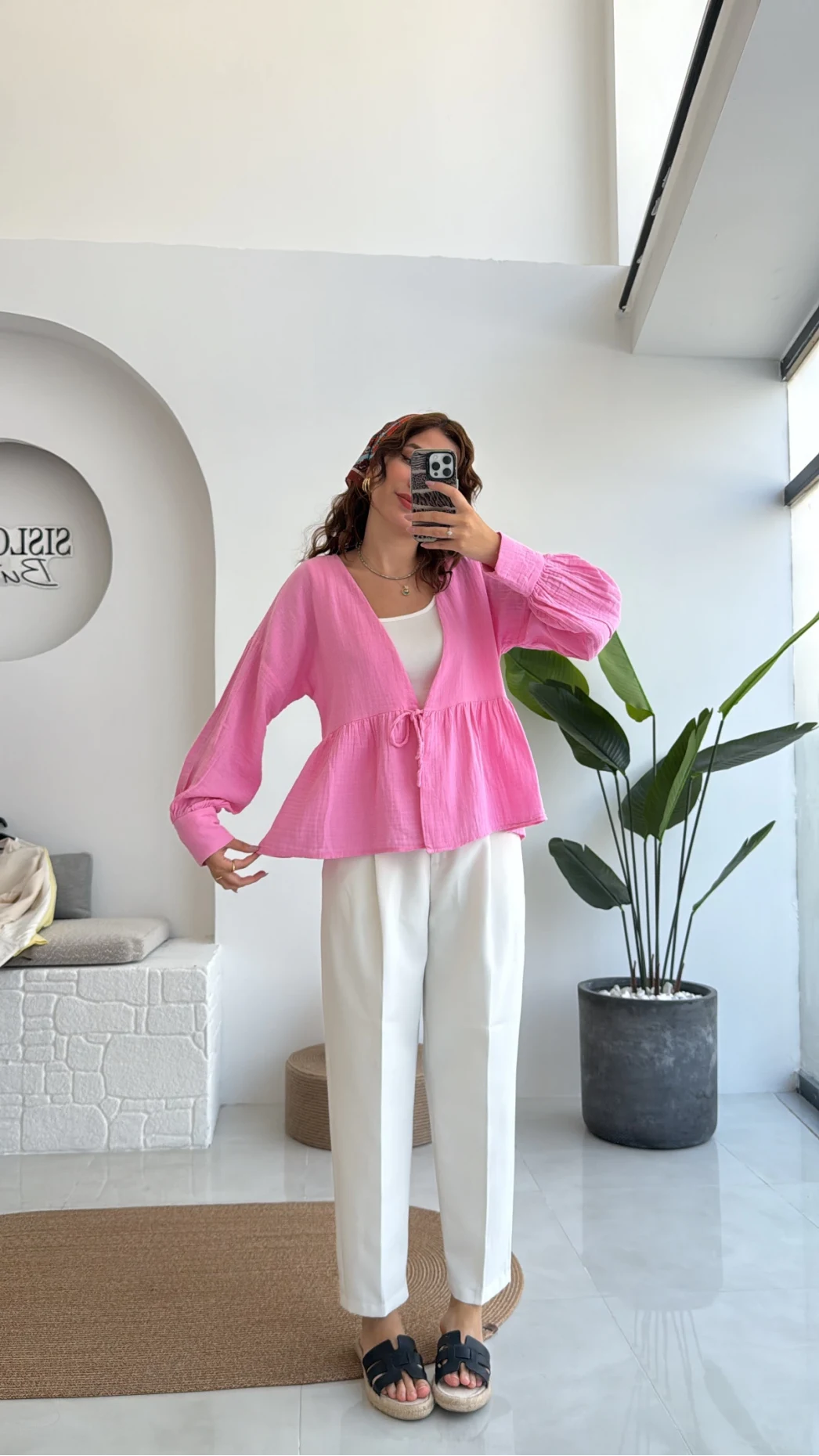 1032 - Nima Bağlama Detay Bluz - Şeker Pembesi