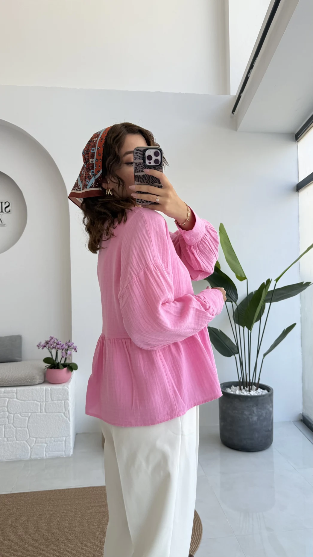 1032 - Nima Bağlama Detay Bluz - Şeker Pembesi