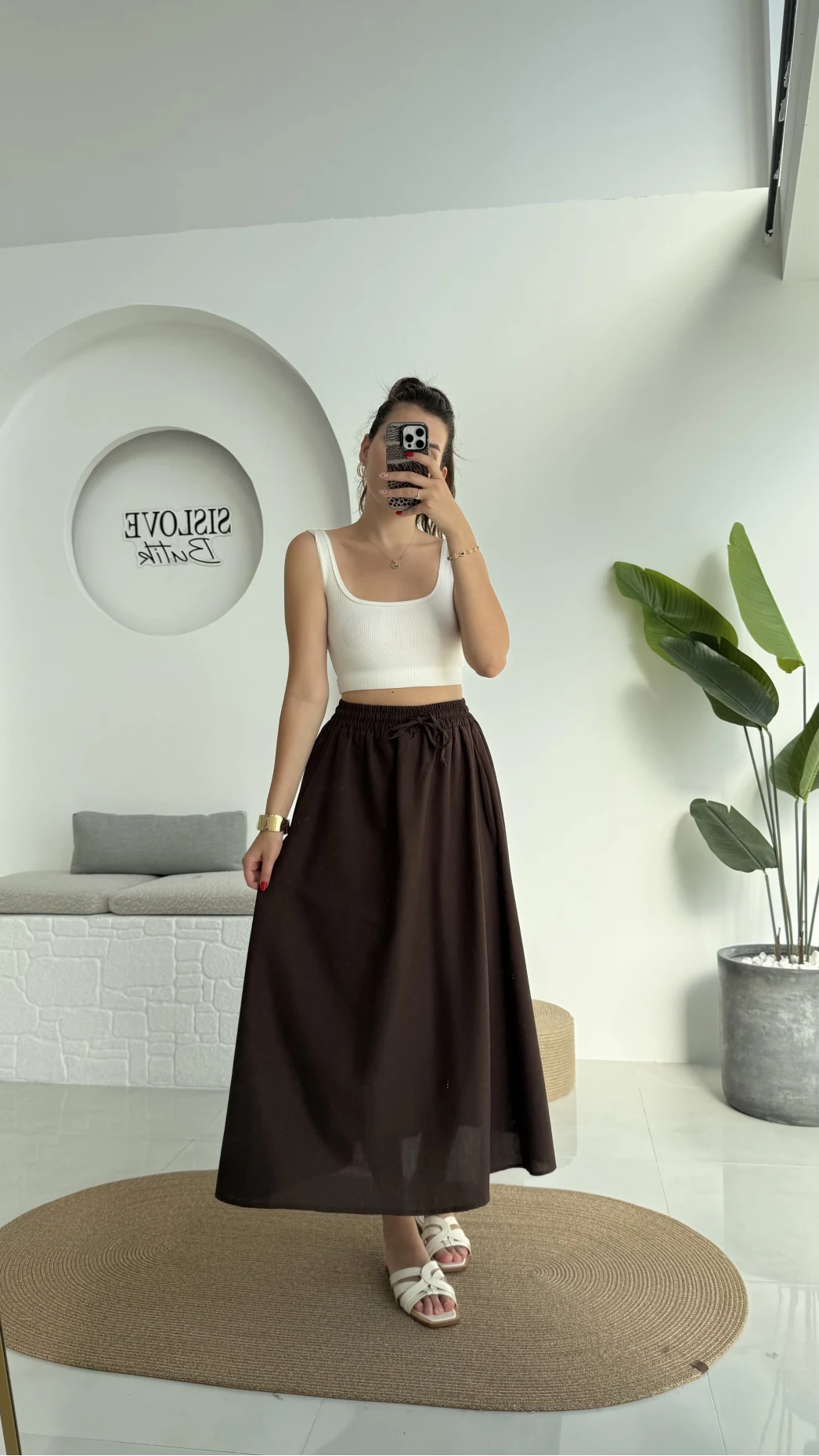 Niobe Lastikli Etek - Kahve - 1254
