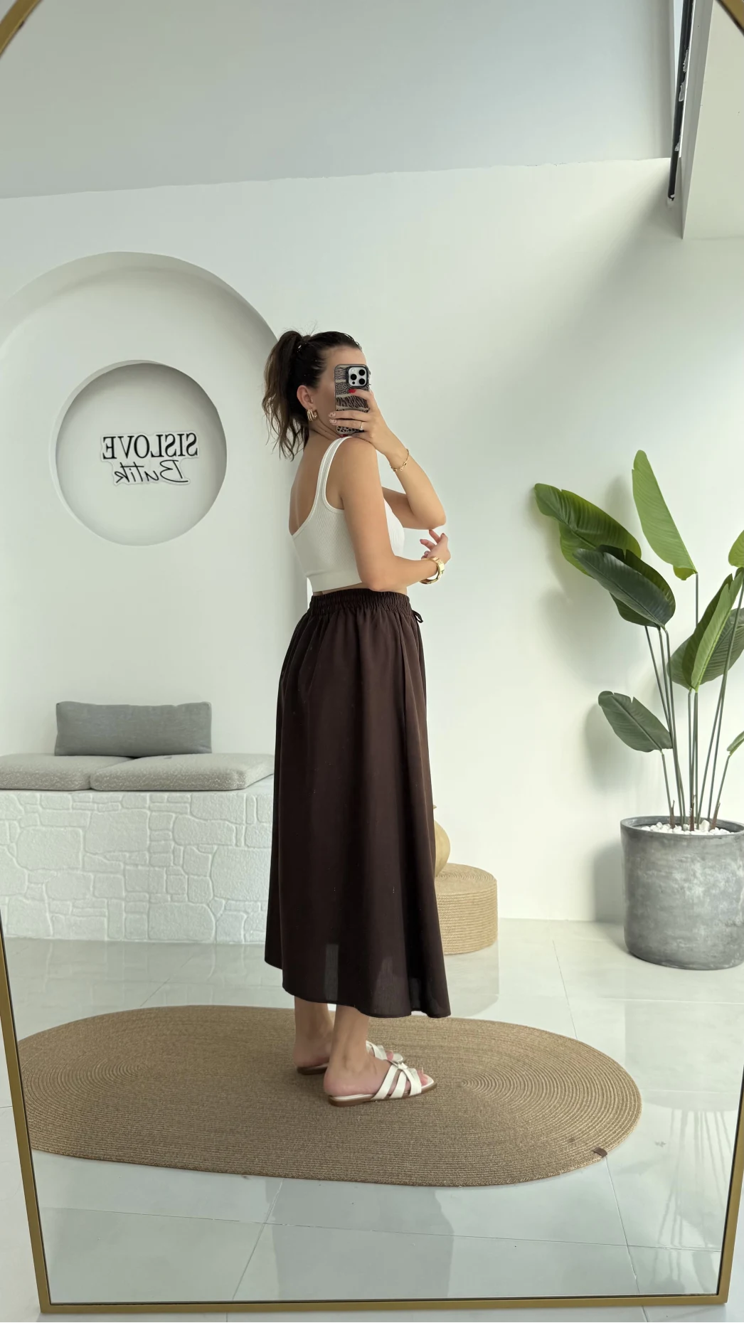 Niobe Lastikli Etek - Kahve - 1254