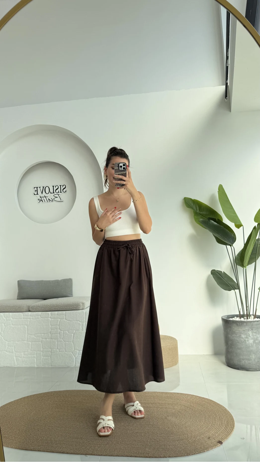 Niobe Lastikli Etek - Kahve - 1254