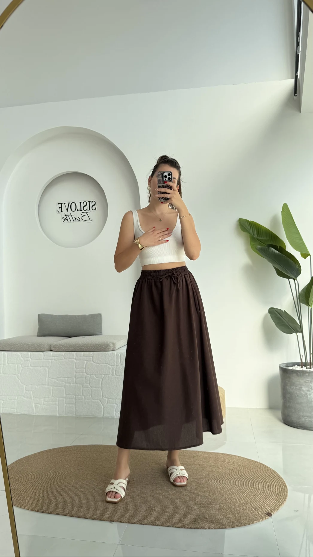 Niobe Lastikli Etek - Kahve - 1254