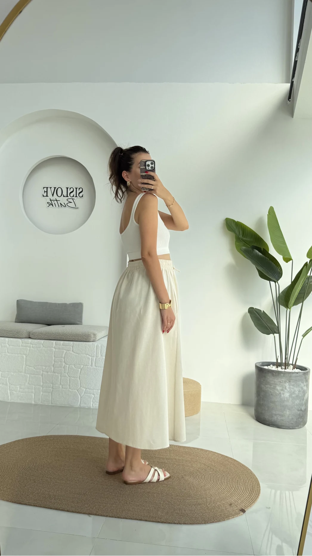 Niobe Lastikli Etek - Natural - 1254