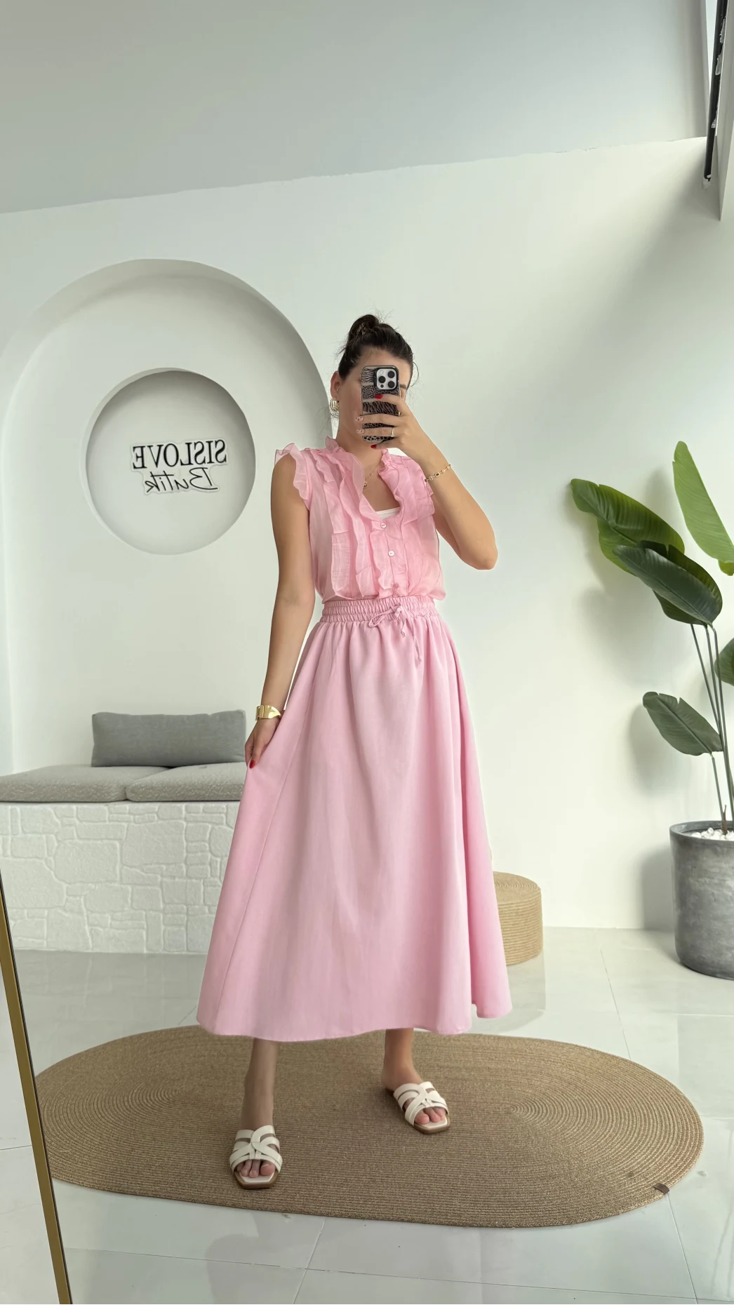 Niobe Lastikli Etek - Pembe - 1254