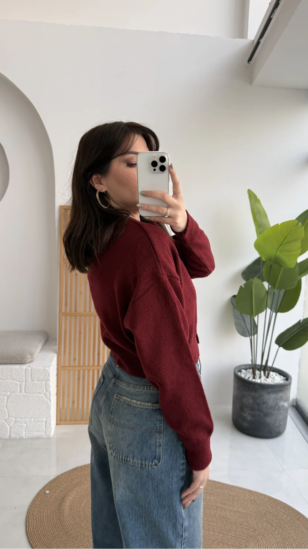 Noll Bordo Bisiklet Yaka Düğmeli Hırka