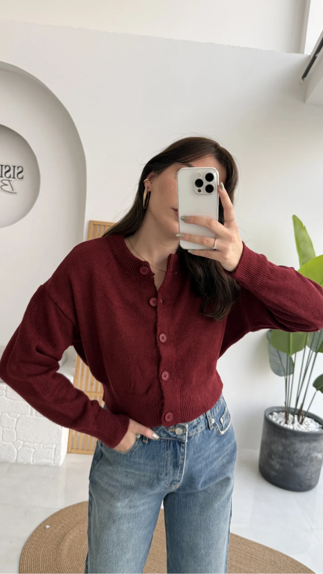 Noll Bordo Bisiklet Yaka Düğmeli Hırka